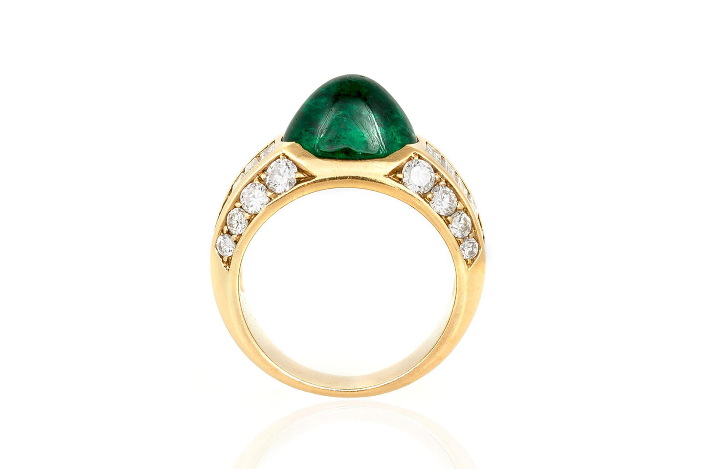 Vintage 1980s 3.00 Carat Cabochon Emerald Ring with Diamonds