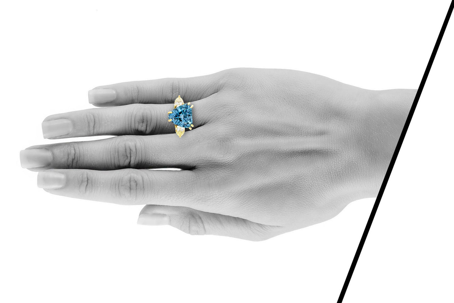 Vintage 1960s 15.00 Carat Trillion Cut Aquamarine Ring with Yellow Diamonds