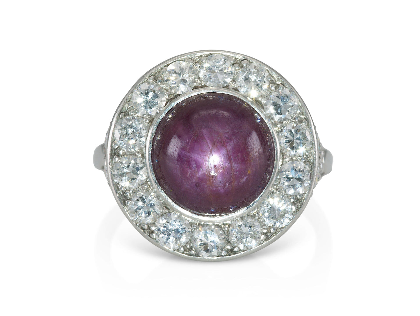 Antique Art Deco 1920s 6.00 Carat Star Ruby and Diamond Halo Ring