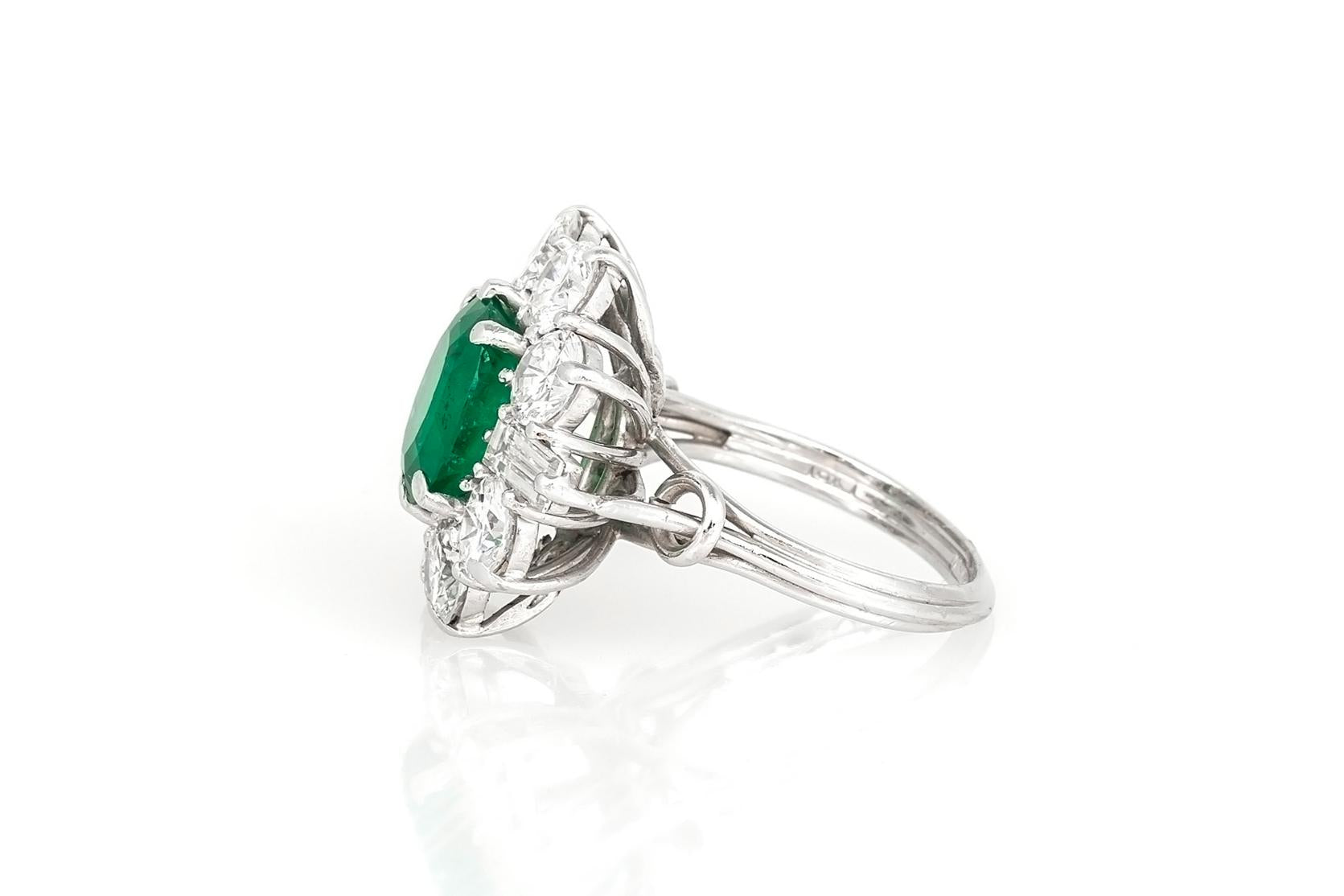 Vintage 1940s 2.50 Carat Emerald & 4.00 Carat Diamond Cluster Ring
