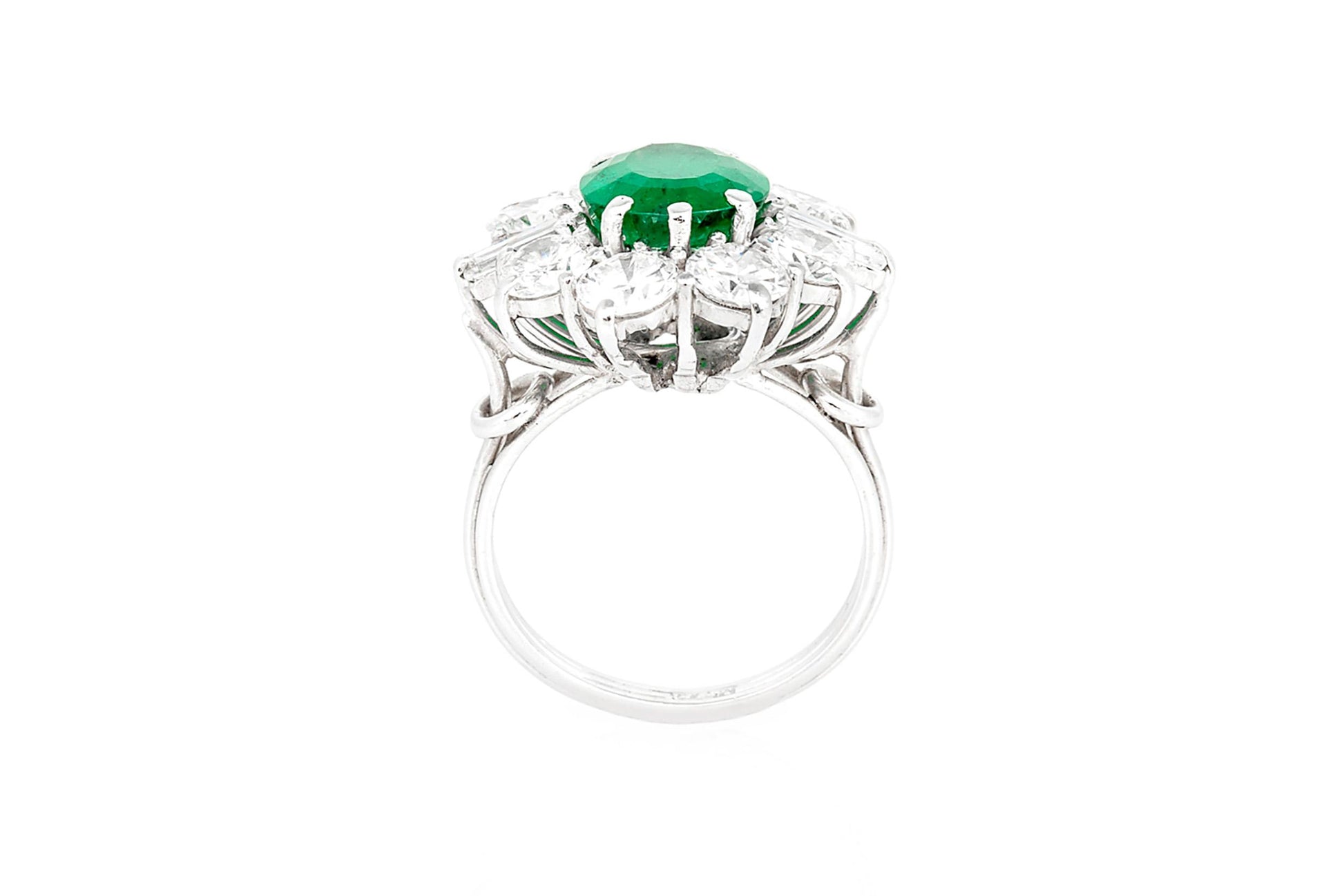 Vintage 1940s 2.50 Carat Emerald & 4.00 Carat Diamond Cluster Ring