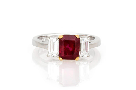 1.80 Carat Emerald Cut Ruby & 0.90 Carat Diamond Ring