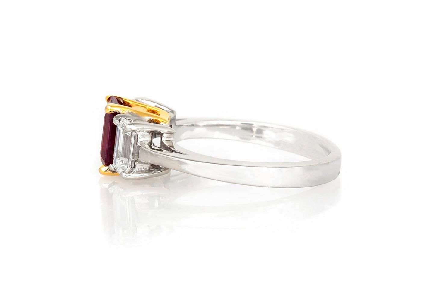1.80 Carat Emerald Cut Ruby & 0.90 Carat Diamond Ring
