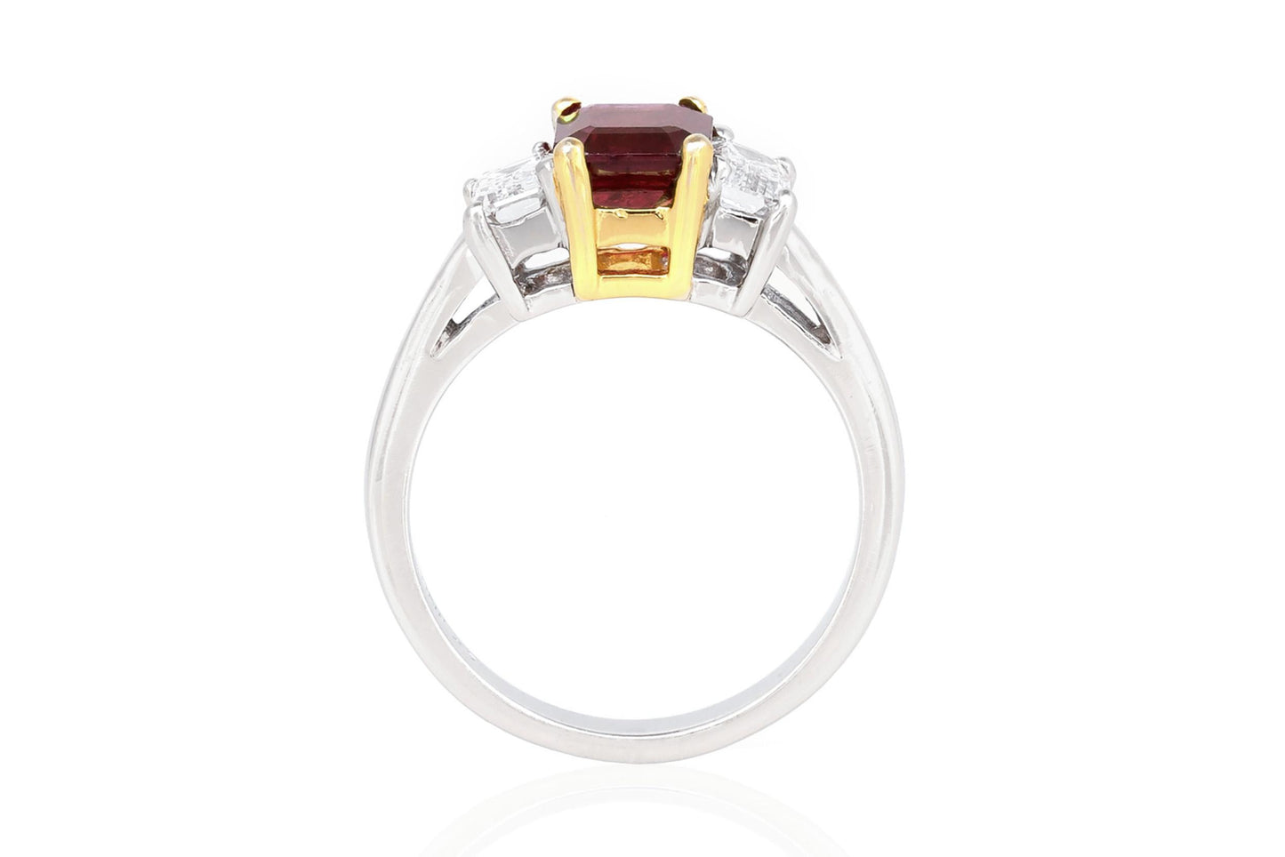 1.80 Carat Emerald Cut Ruby & 0.90 Carat Diamond Ring