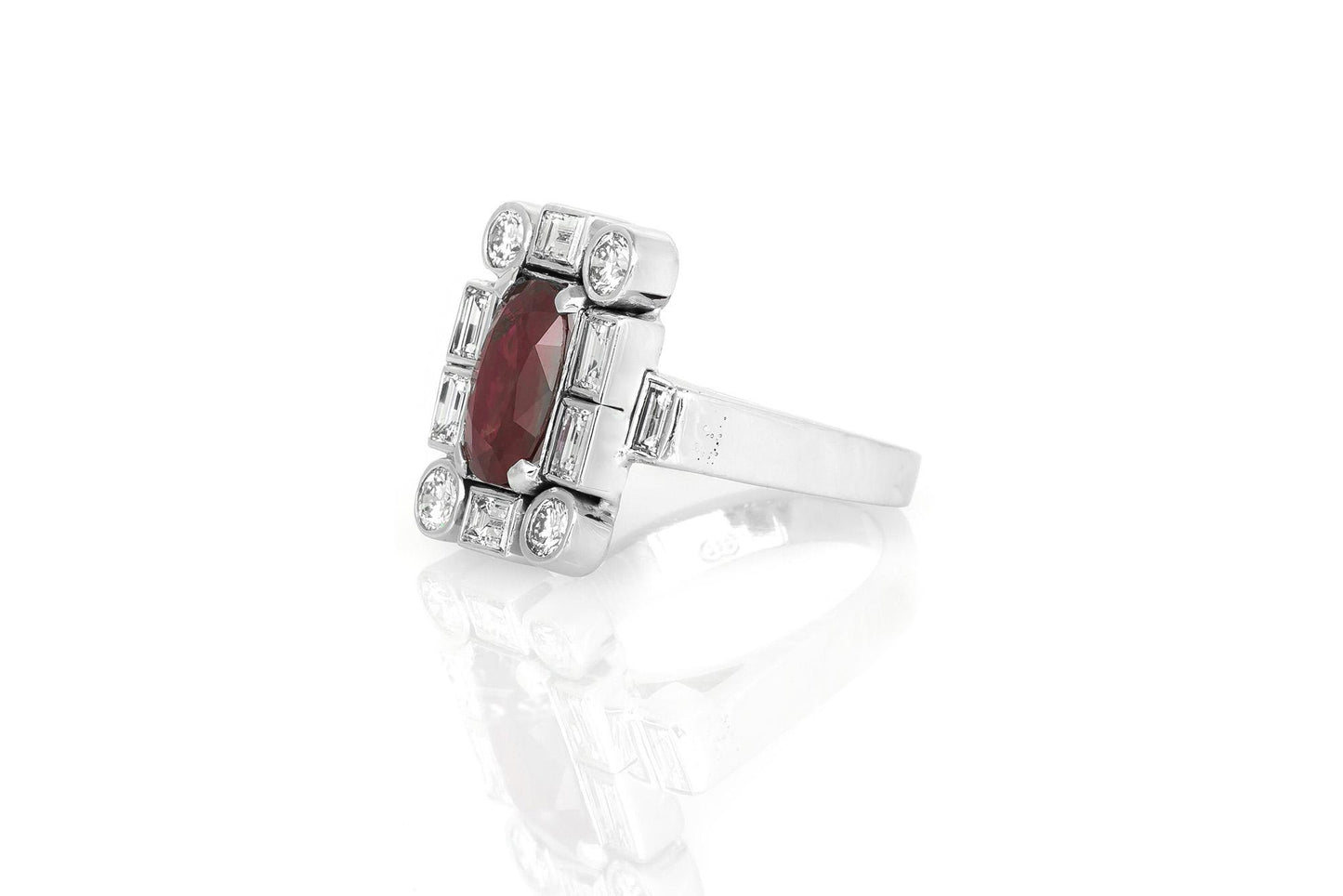 Vintage 1950s 3.00 Carat Oval Ruby & 2.00 Carat Diamonds Ring