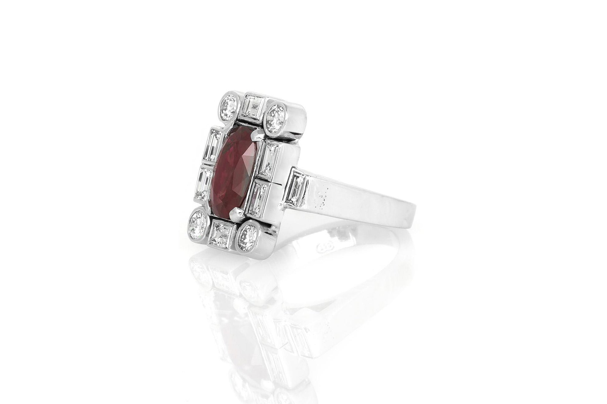 Vintage 1950s 3.00 Carat Oval Ruby & 2.00 Carat Diamonds Ring