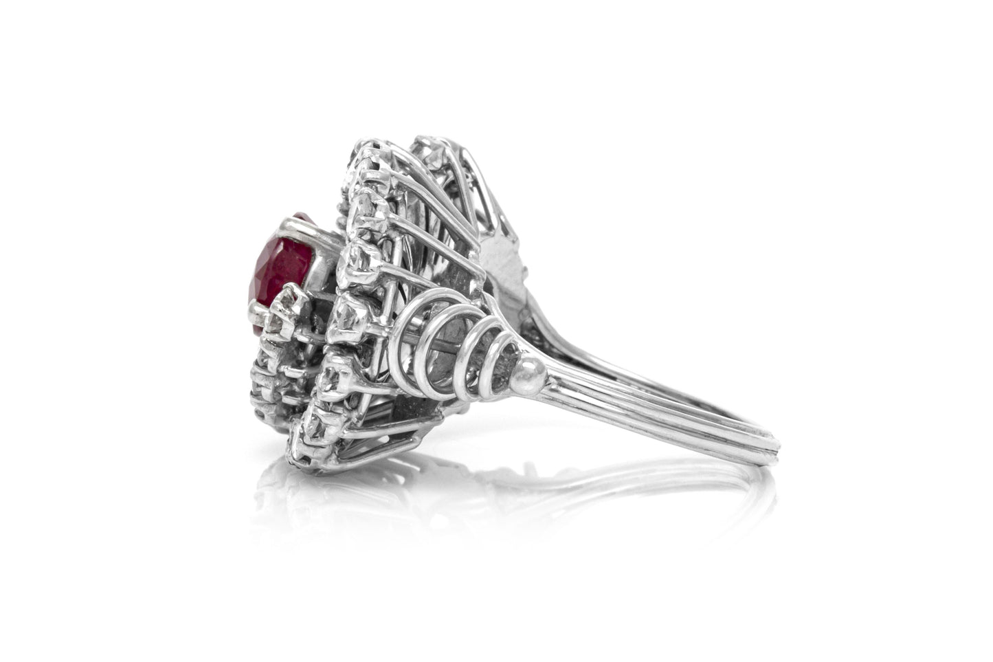 Vintage 1950s 1.77 Carat Round Cut Ruby and 2.00 Carat Diamonds Ring