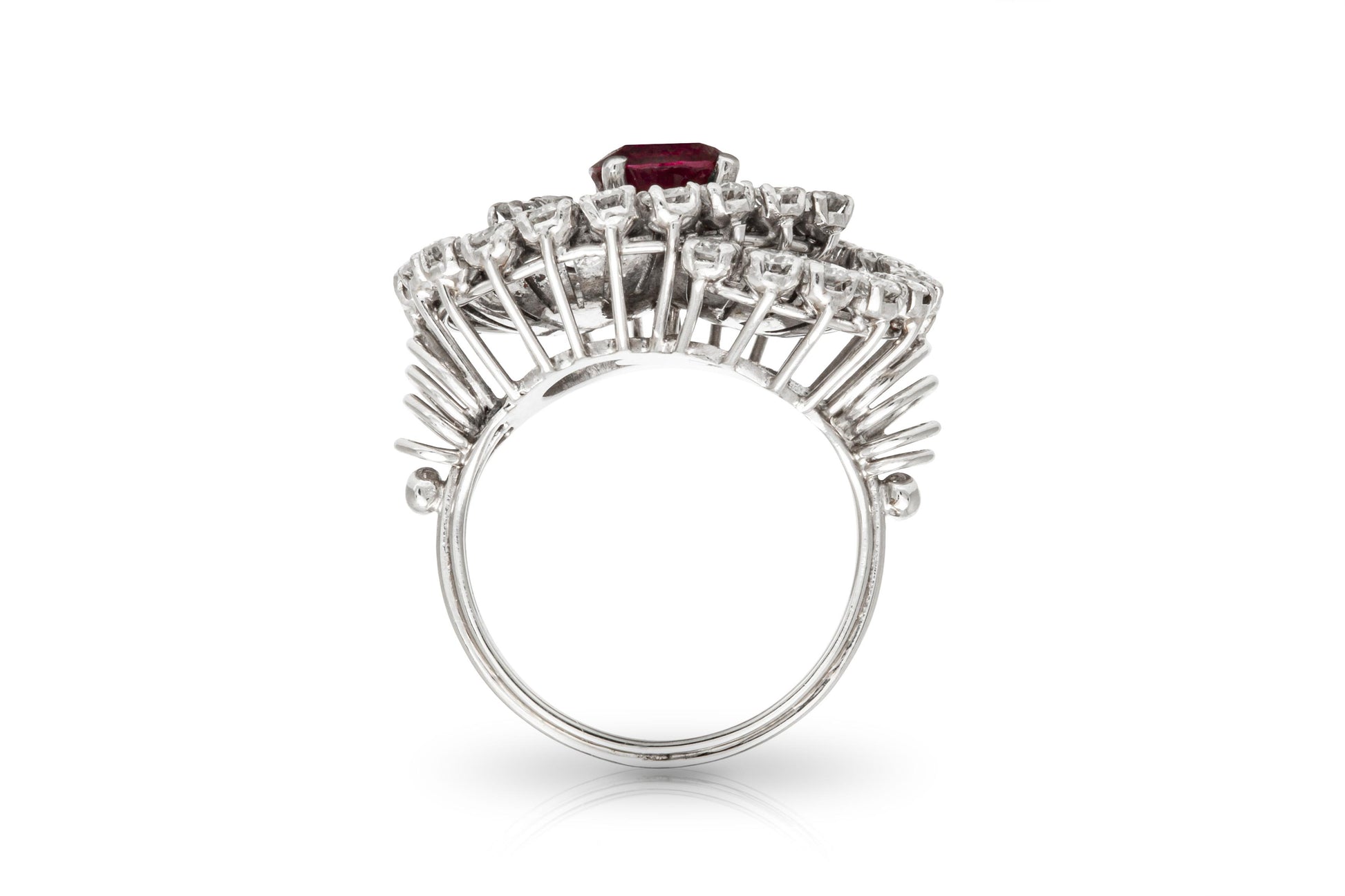 Vintage 1950s 1.77 Carat Round Cut Ruby and 2.00 Carat Diamonds Ring