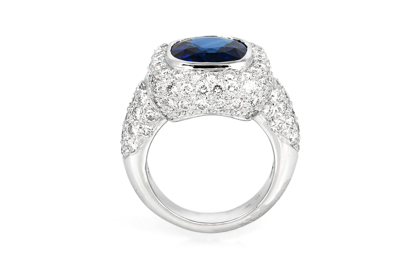 5.36 Carat Cushion Cut Sapphire Ring with Diamonds