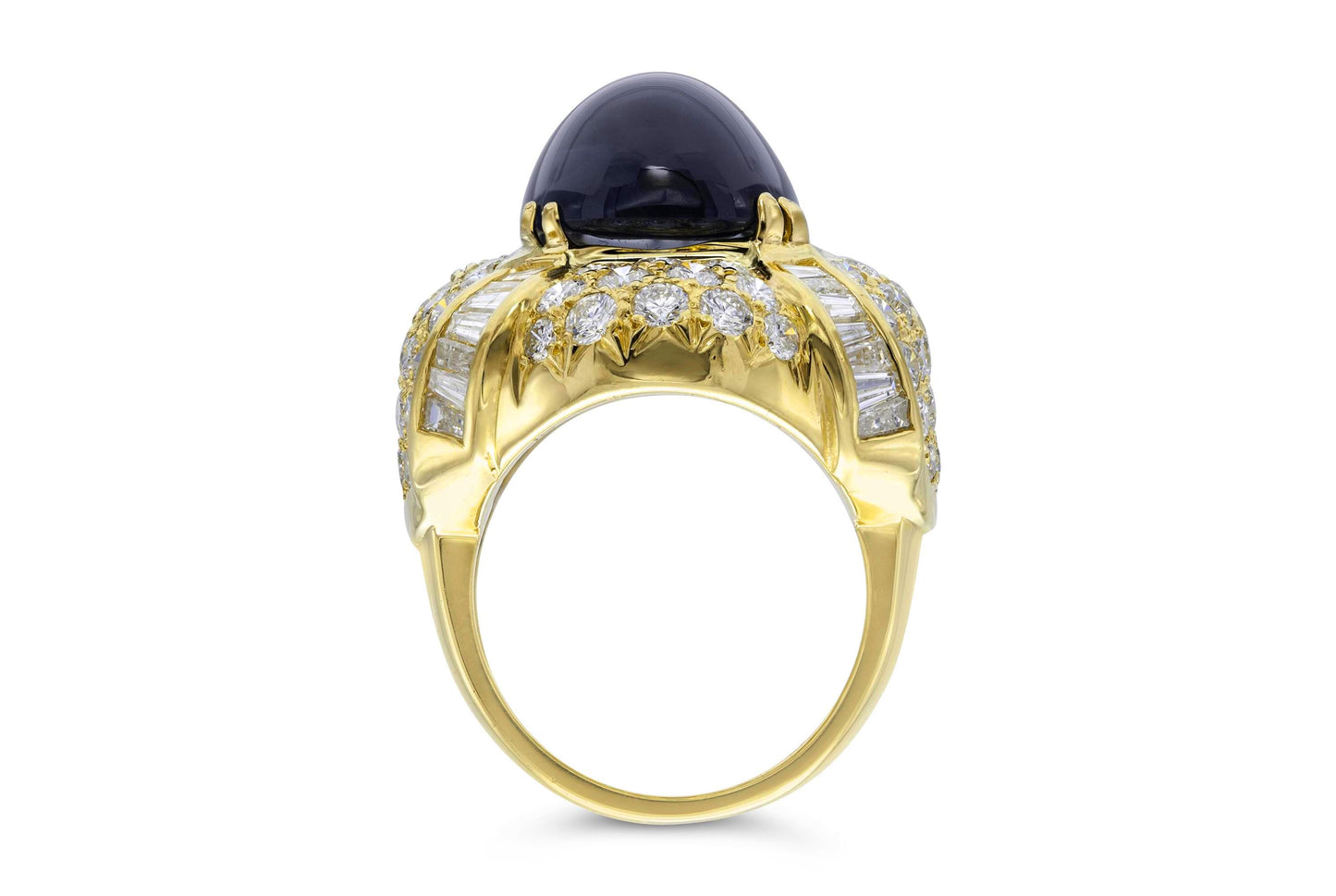 Vintage 1970s 22.79 Carat Cabochon Sapphire Ring with Diamonds