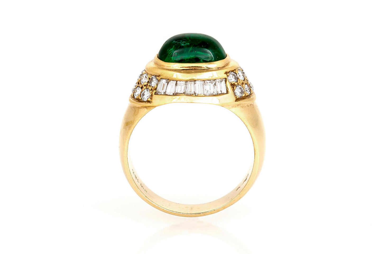 Vintage 1980s 2.69 Carat Cabochon Emerald Ring and Diamonds