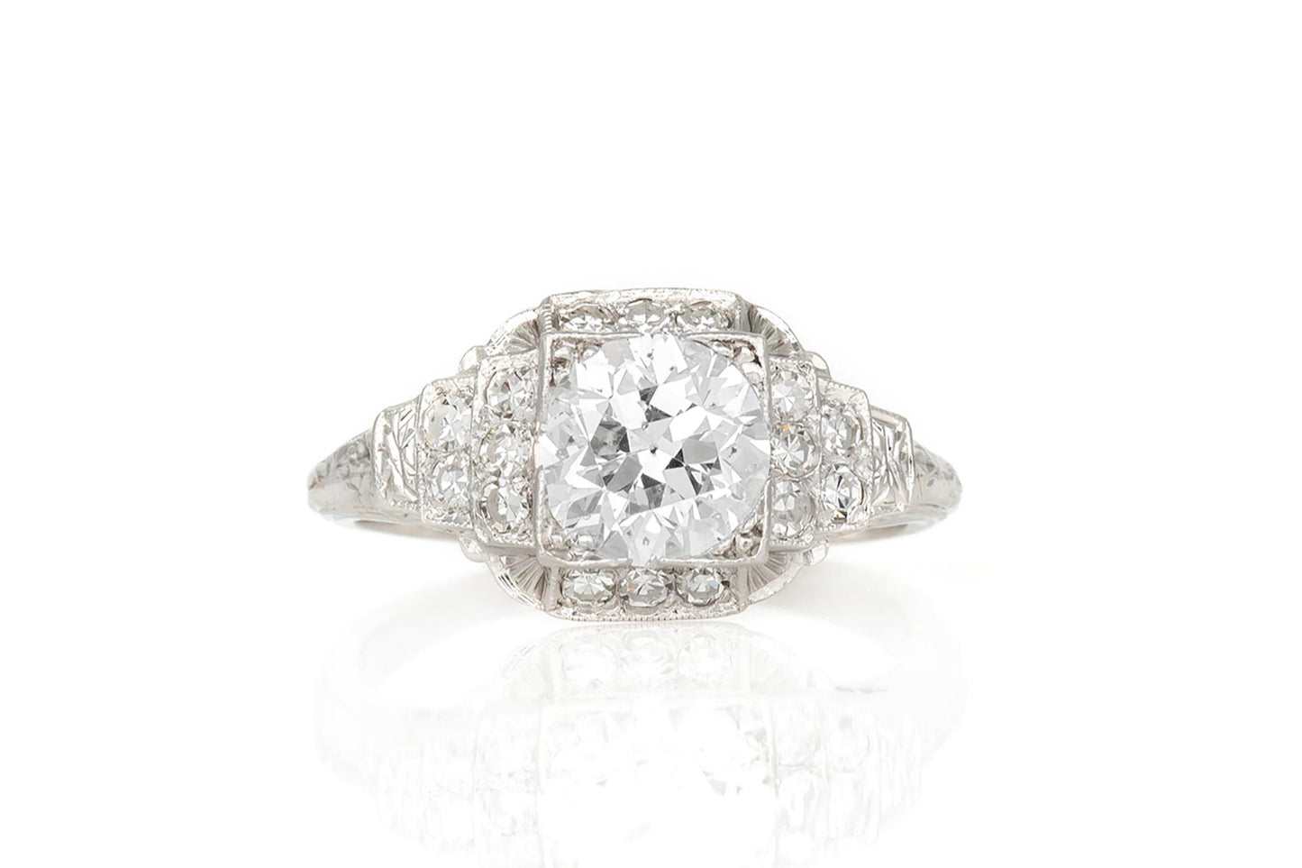 Antique Art Deco 1920s 1.28 Carat Old European Cut Diamond Engagement Ring