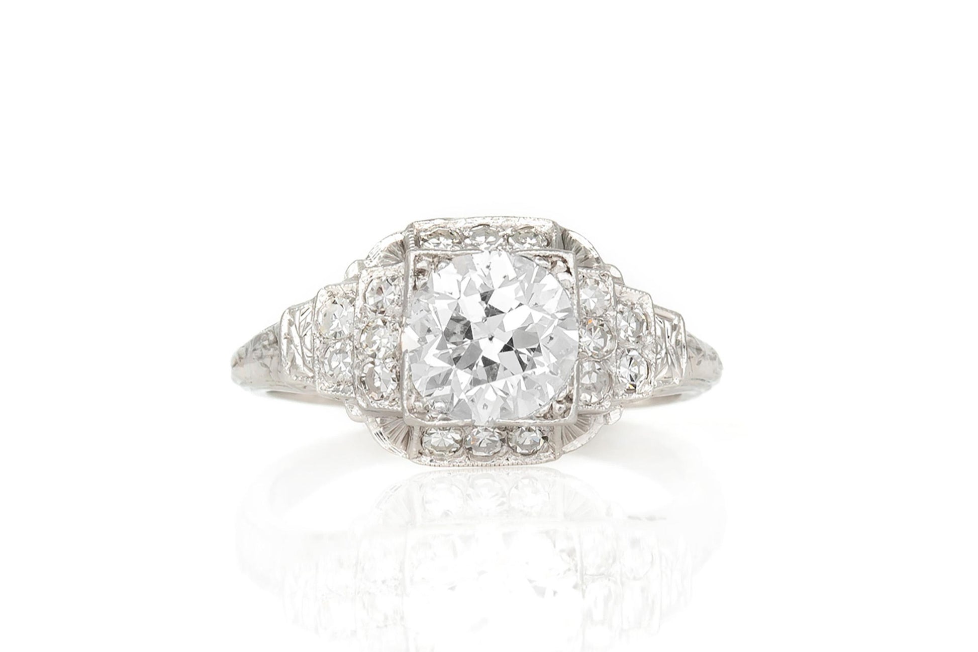 Antique Art Deco 1920s 1.28 Carat Old European Cut Diamond Engagement Ring