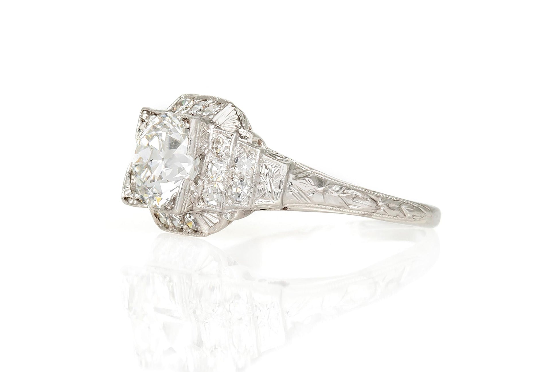 Antique Art Deco 1920s 1.28 Carat Old European Cut Diamond Engagement Ring