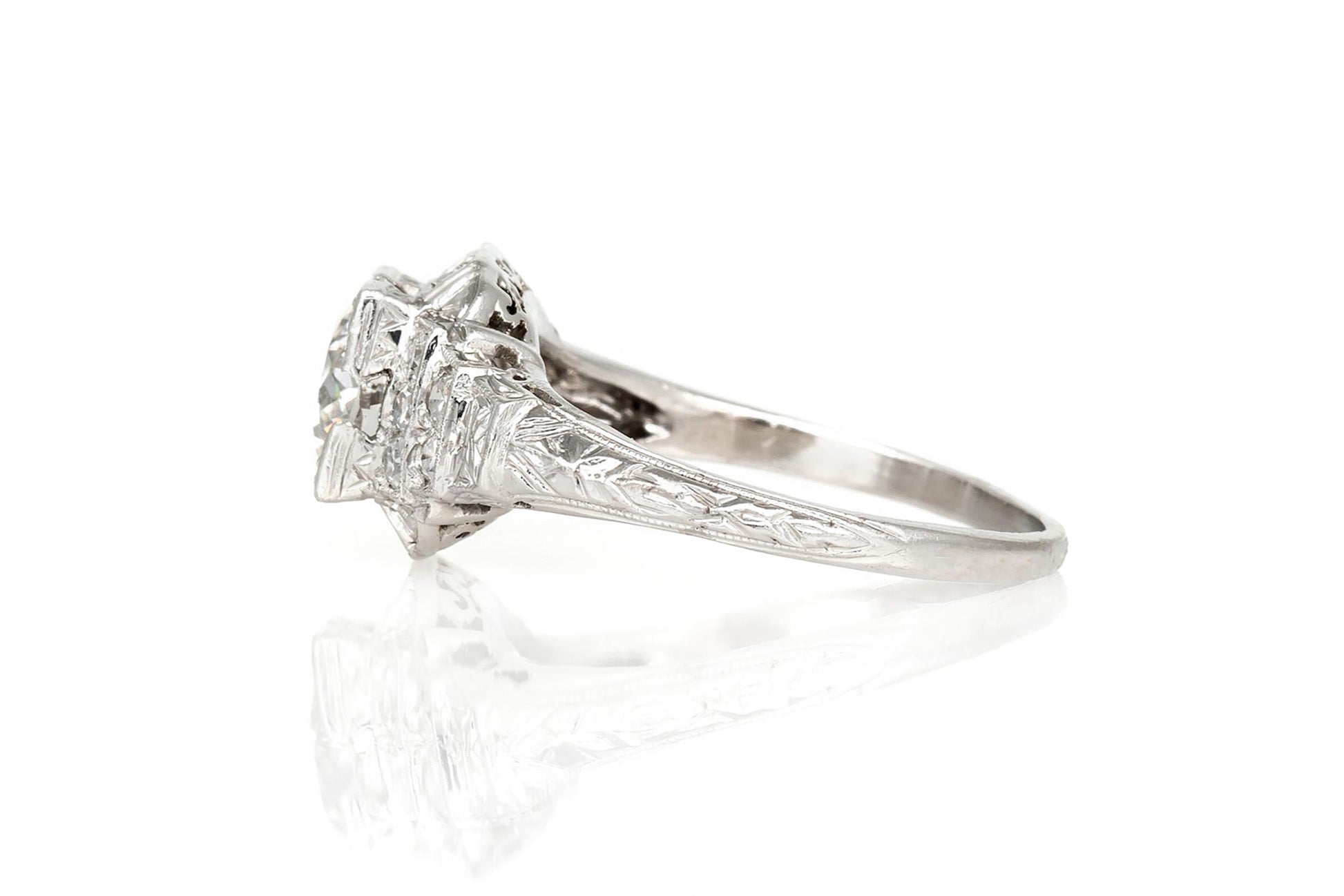 Antique Art Deco 1920s 1.28 Carat Old European Cut Diamond Engagement Ring