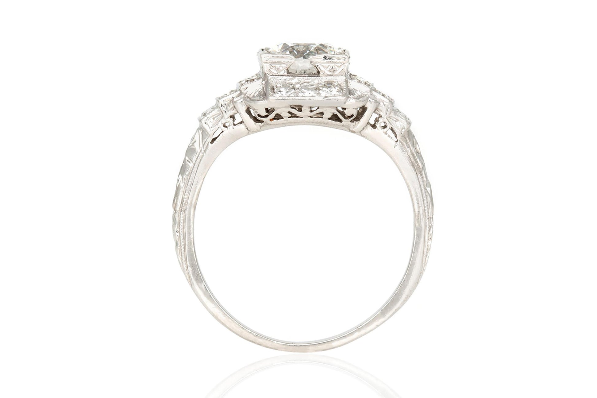 Antique Art Deco 1920s 1.28 Carat Old European Cut Diamond Engagement Ring