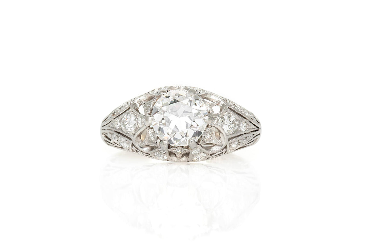 Antique Edwardian 1910s 1.30 Carat Old European Cut Diamond Engagement Ring