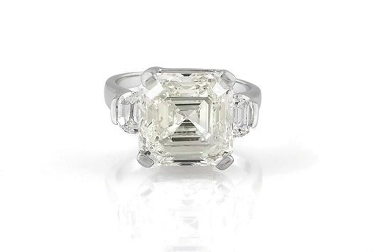 Vintage 1950s 9.47 Carat Asscher Cut Diamond Engagement Ring