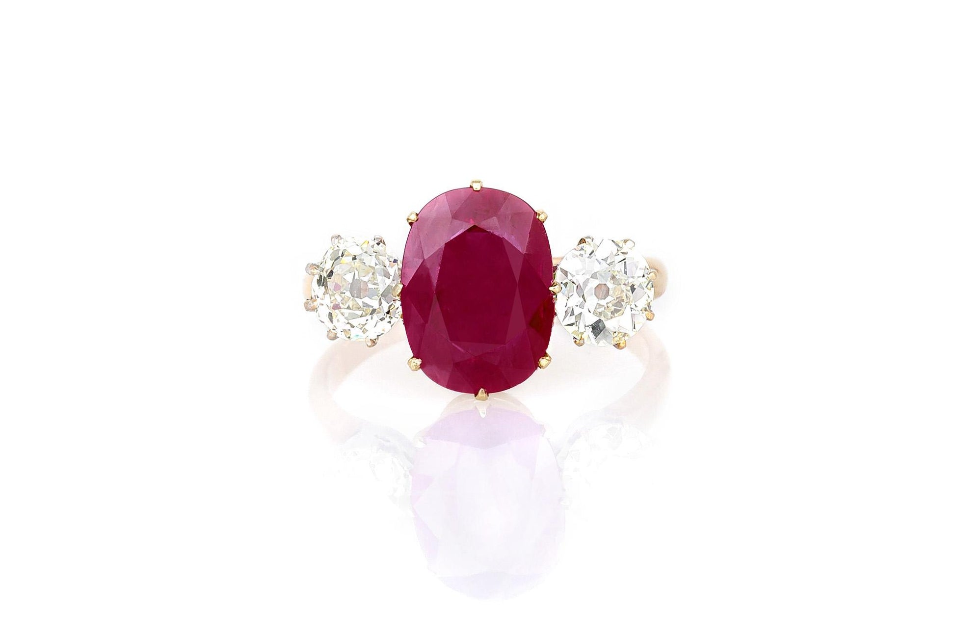 Vintage 1950s 3.00 Carat Oval Cut Ruby and 2.25 Carat Diamonds Ring