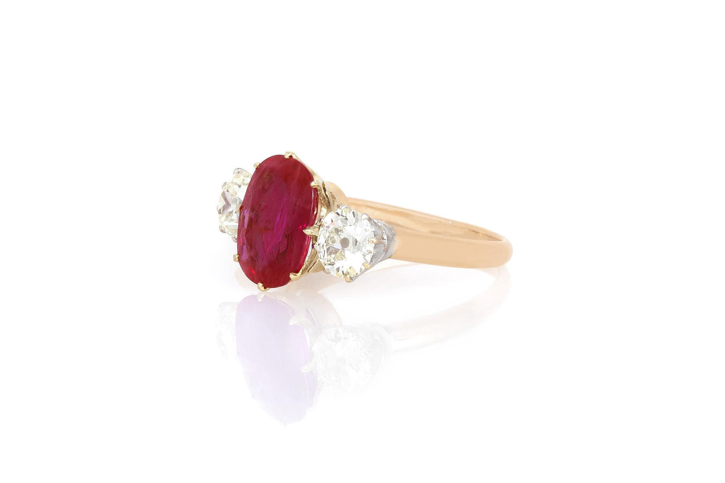 Vintage 1950s 3.00 Carat Oval Cut Ruby and 2.25 Carat Diamonds Ring