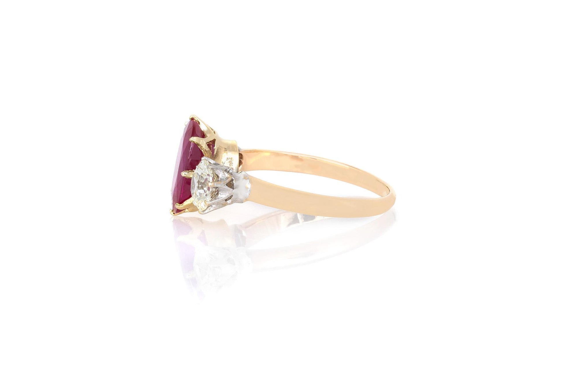 Vintage 1950s 3.00 Carat Oval Cut Ruby and 2.25 Carat Diamonds Ring