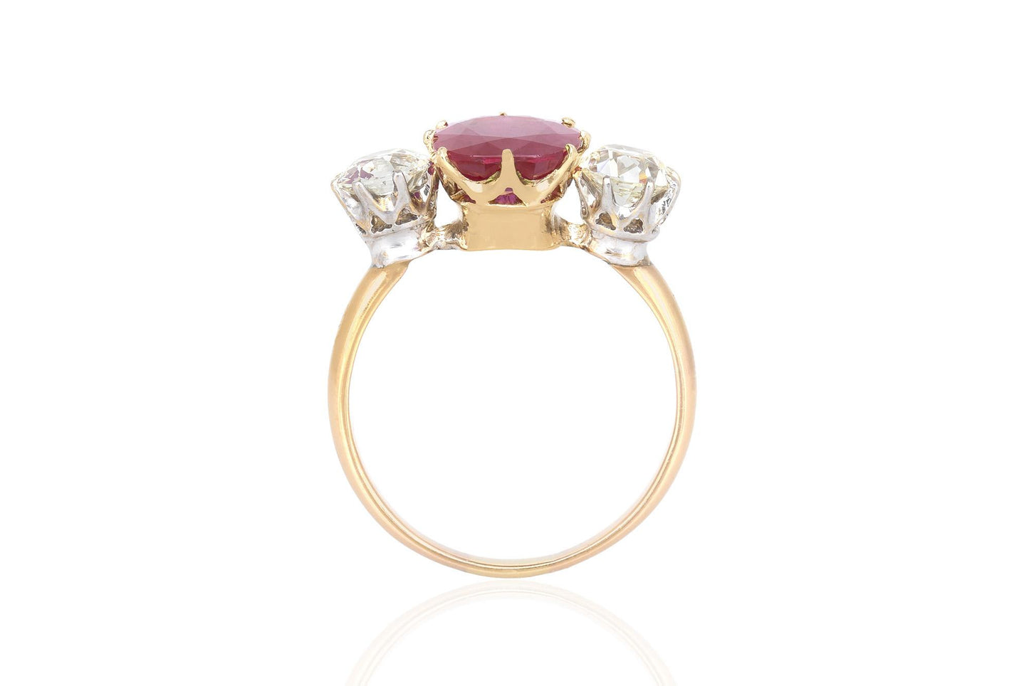 Vintage 1950s 3.00 Carat Oval Cut Ruby and 2.25 Carat Diamonds Ring