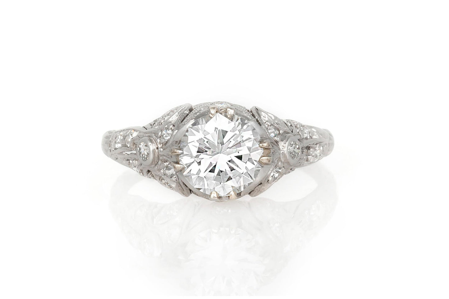 Antique Art Deco 1920s 1.51 Carat Old European Cut Diamond Engagement Ring