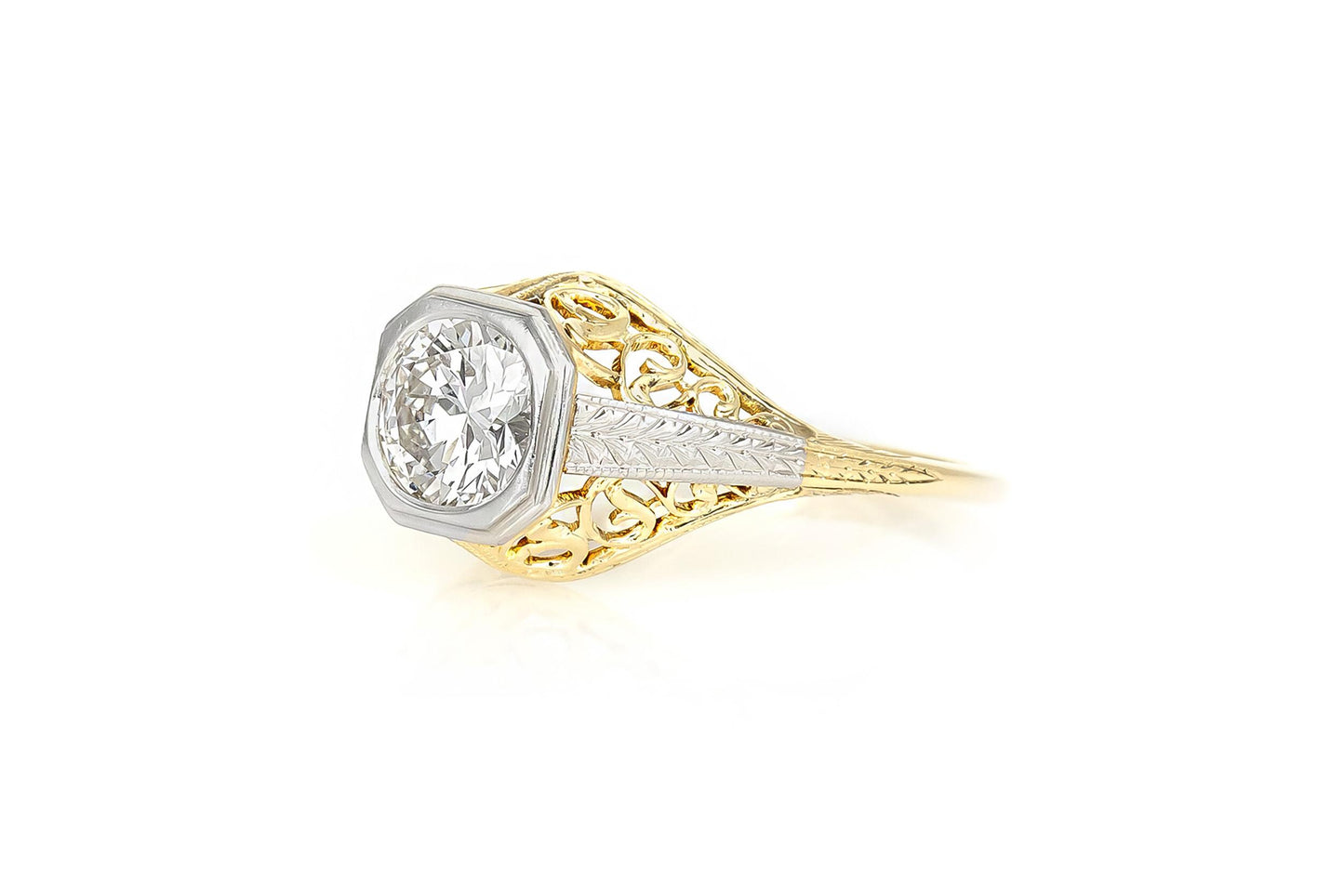 Antique Edwardian 1900s 0.92 Carat Transitional Cut Diamond Engagement Ring