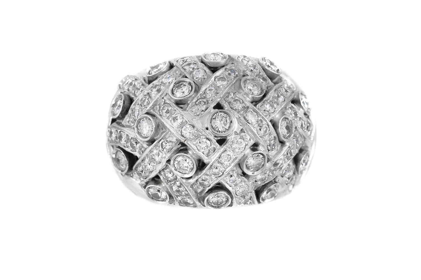Vintage 1980s 3.40 Carat Diamond Basket Weave Bombe Ring