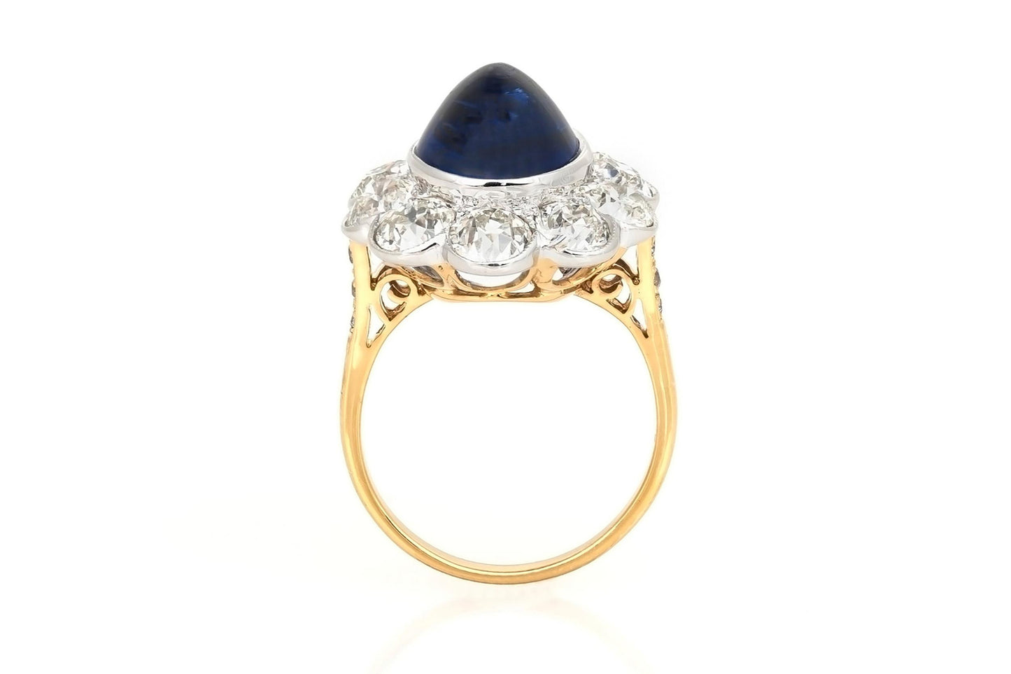 8.43 Carat Cabochon Sapphire & 4.23 Carat Diamond Cluster Ring