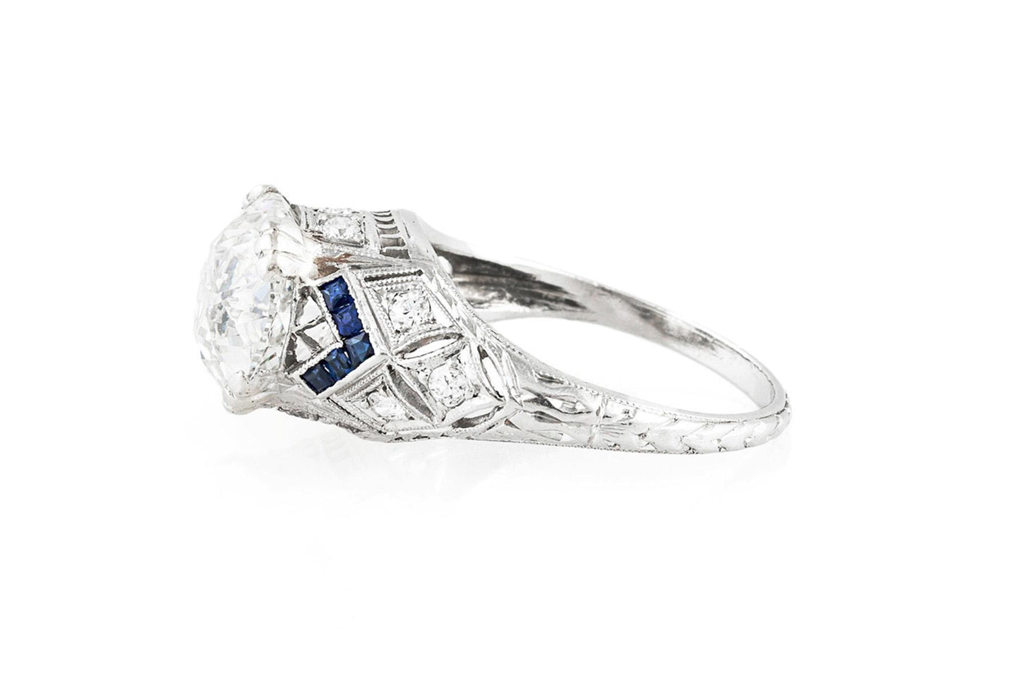 Antique Art Deco 1930s 4.01 Carat Old Mine Cut Diamond Engagement Ring