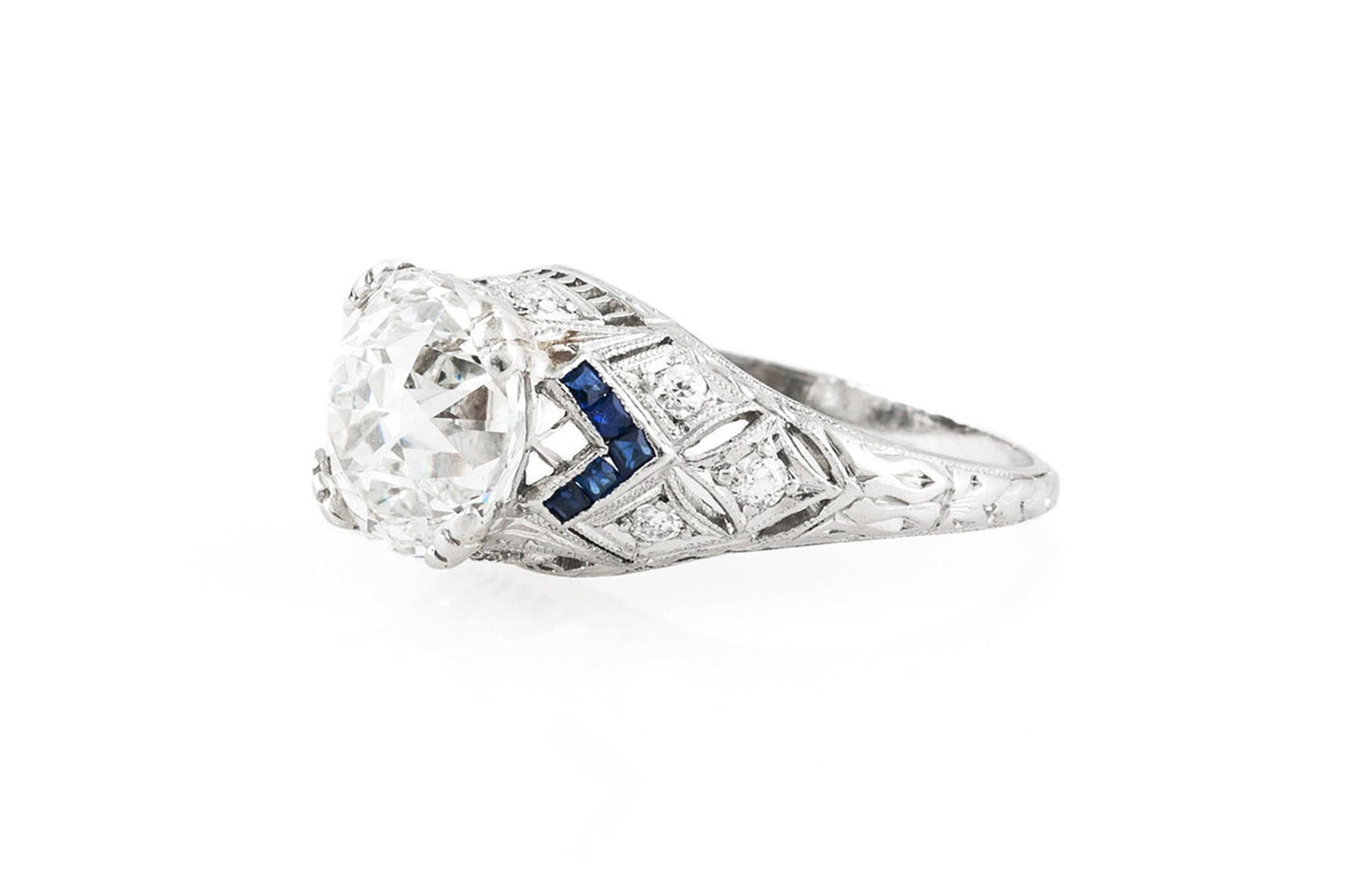 Antique Art Deco 1930s 4.01 Carat Old Mine Cut Diamond Engagement Ring