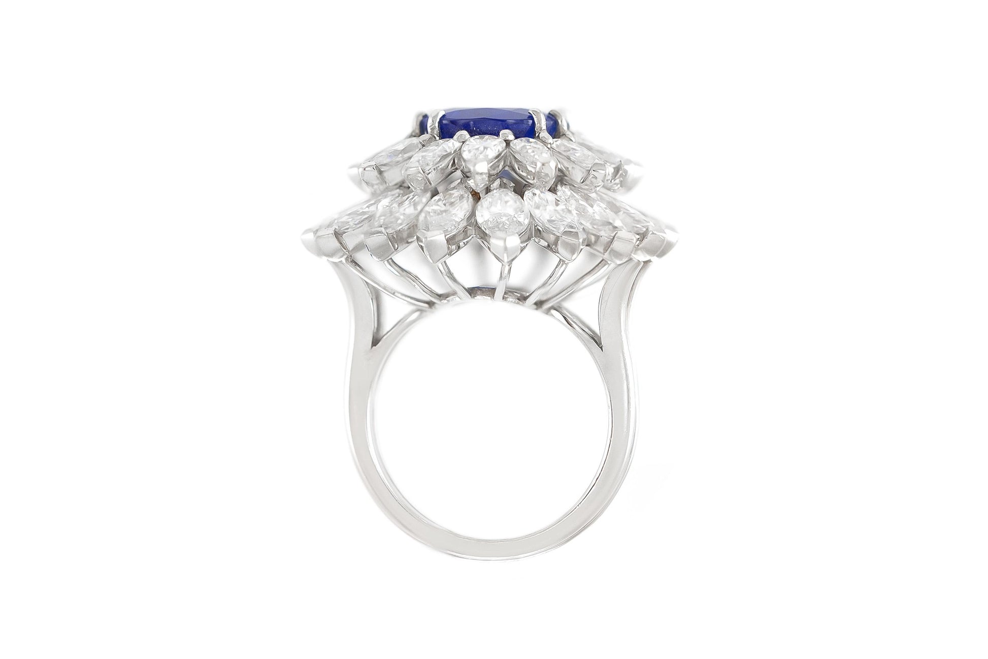 Vintage 1950s 6.63 Carat Kasmir Sapphire and 13.00 Carat Diamond Ring