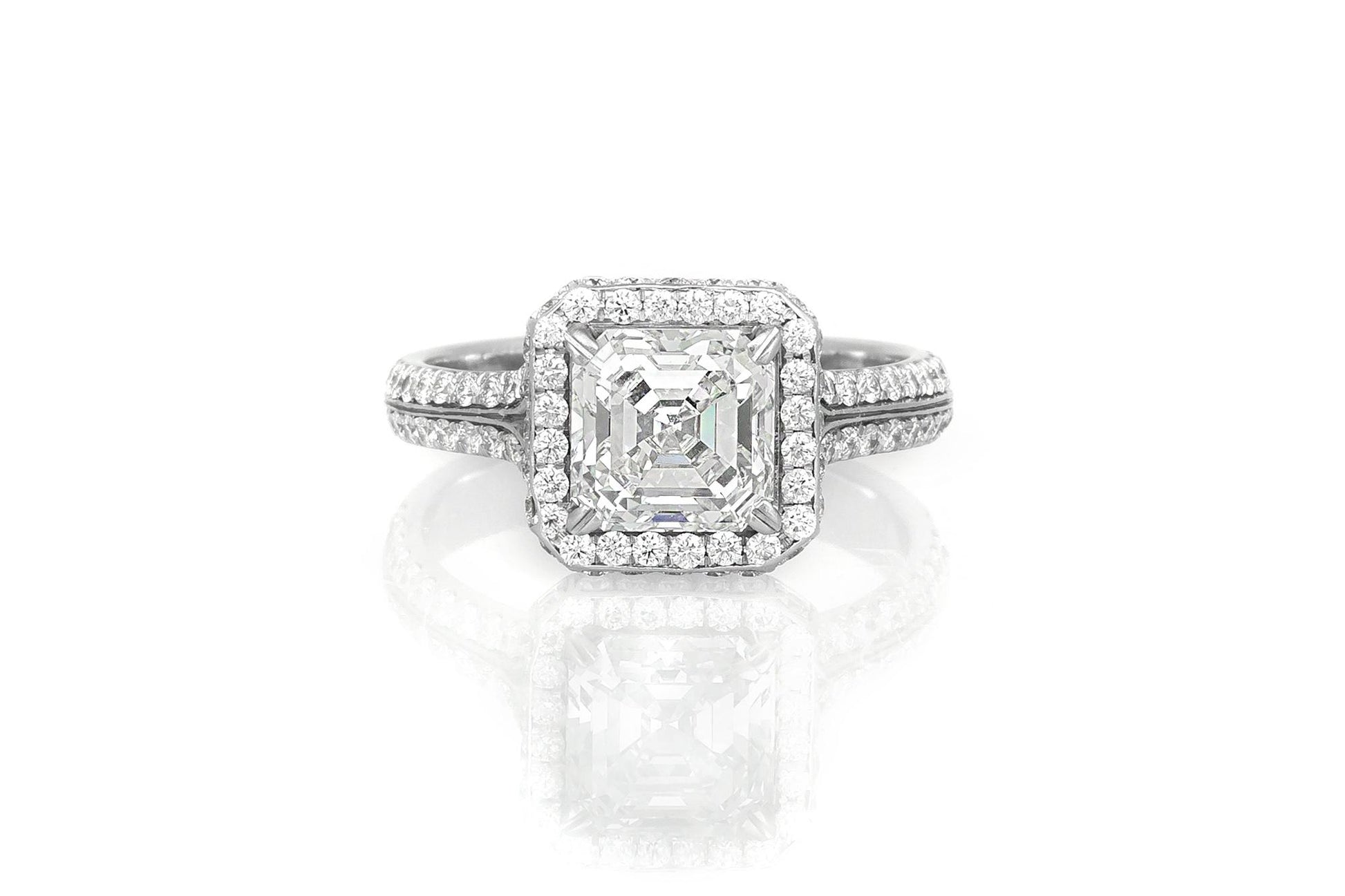 2.00 Carat GIA Certified Square Emerald Cut Diamond Engagement Ring with Halo