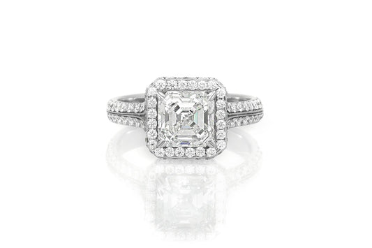 2.00 Carat GIA Certified Square Emerald Cut Diamond Engagement Ring with Halo