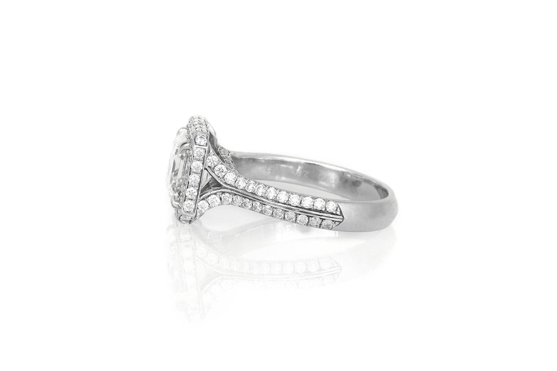 2.00 Carat GIA Certified Square Emerald Cut Diamond Engagement Ring with Halo