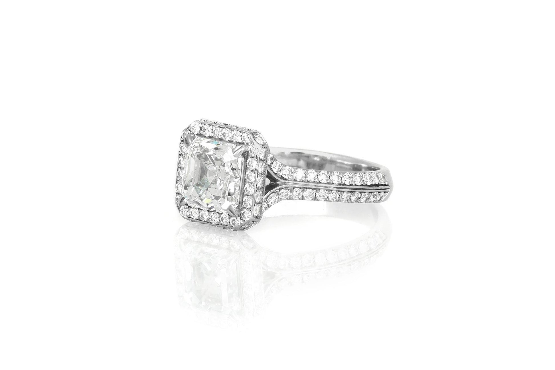 2.00 Carat GIA Certified Square Emerald Cut Diamond Engagement Ring with Halo