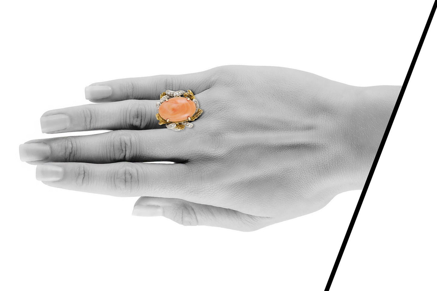 Vintage 1940s Retro Coral and Diamonds Ring