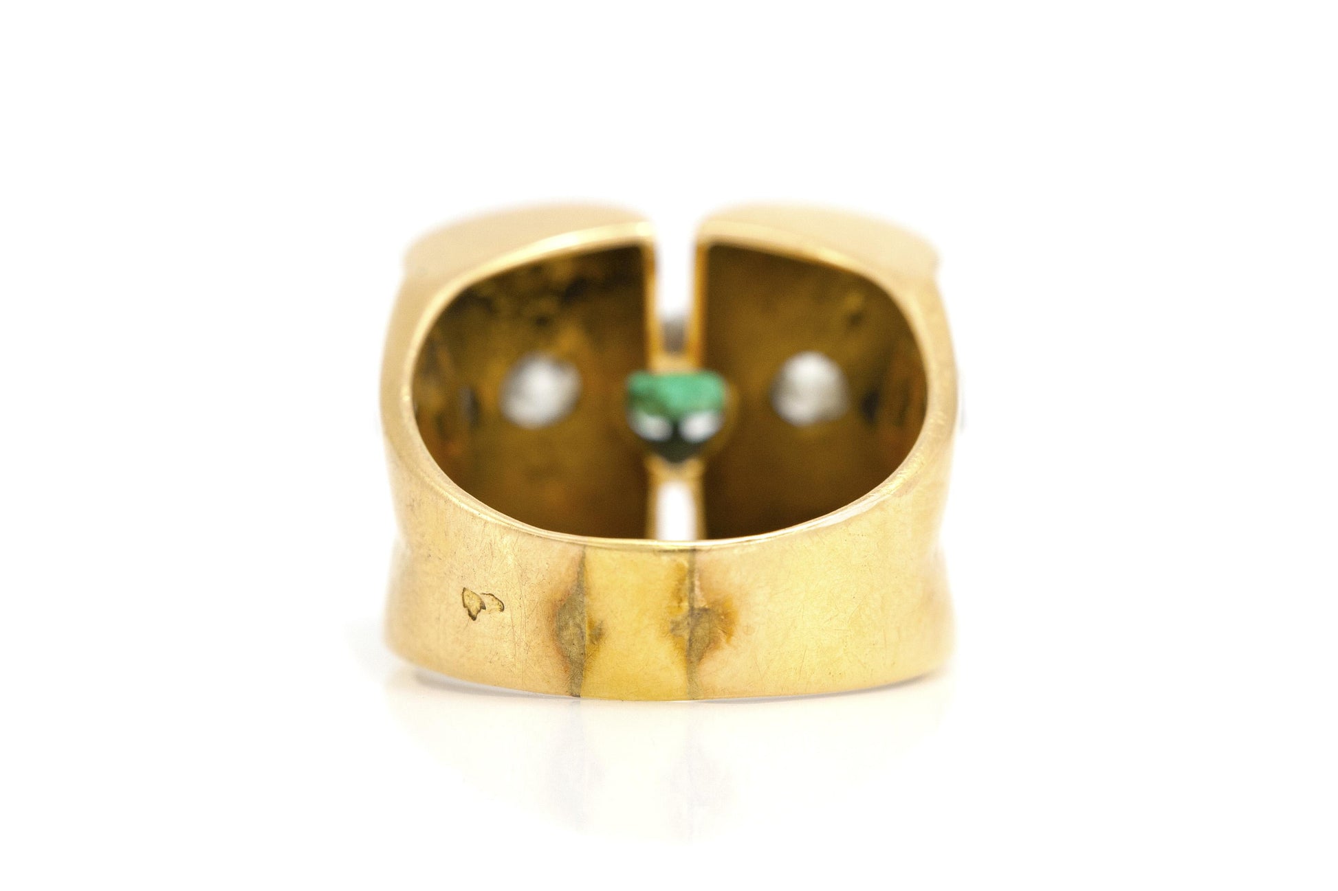 Vintage 1940s Retro Gold, Emerald & Diamond Ring