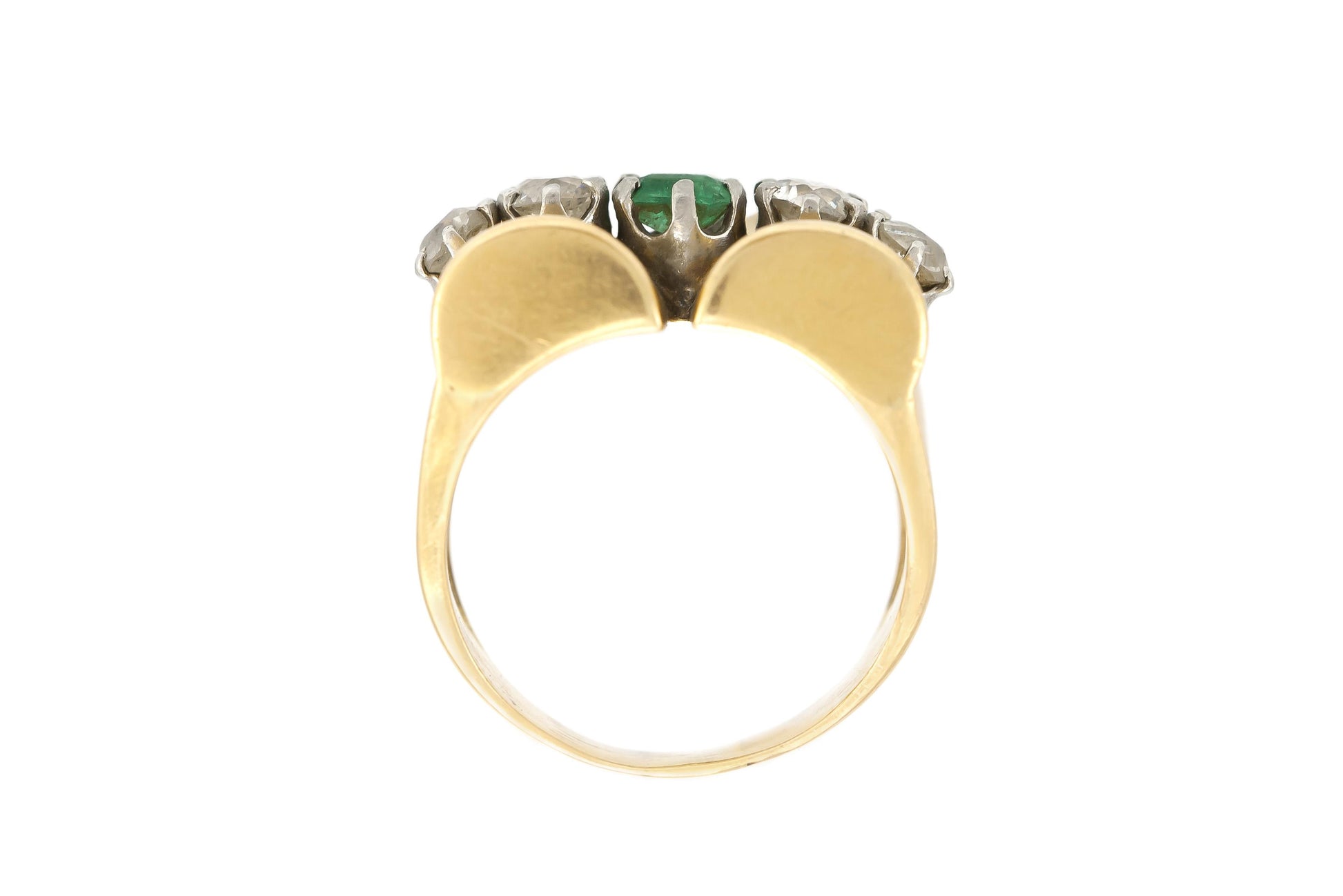 Vintage 1940s Retro Gold, Emerald & Diamond Ring