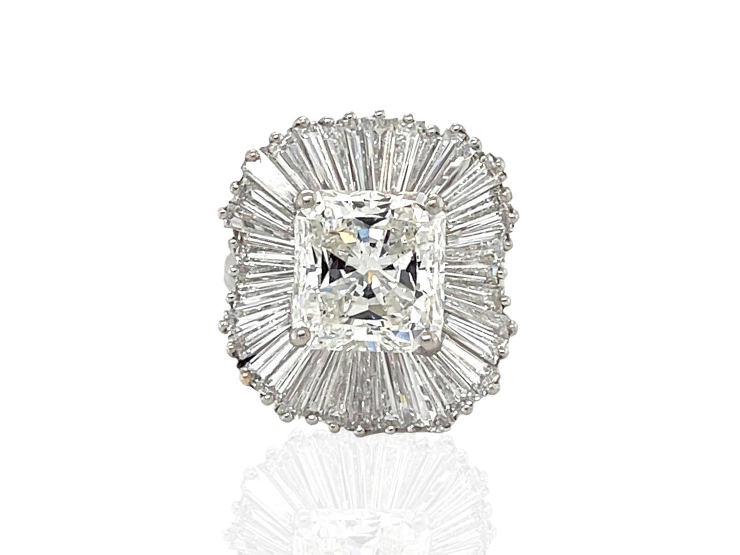 Vintage 1950s 5.13 Carat Radiant Cut Diamond and 6.00 Carat Ballerina Ring