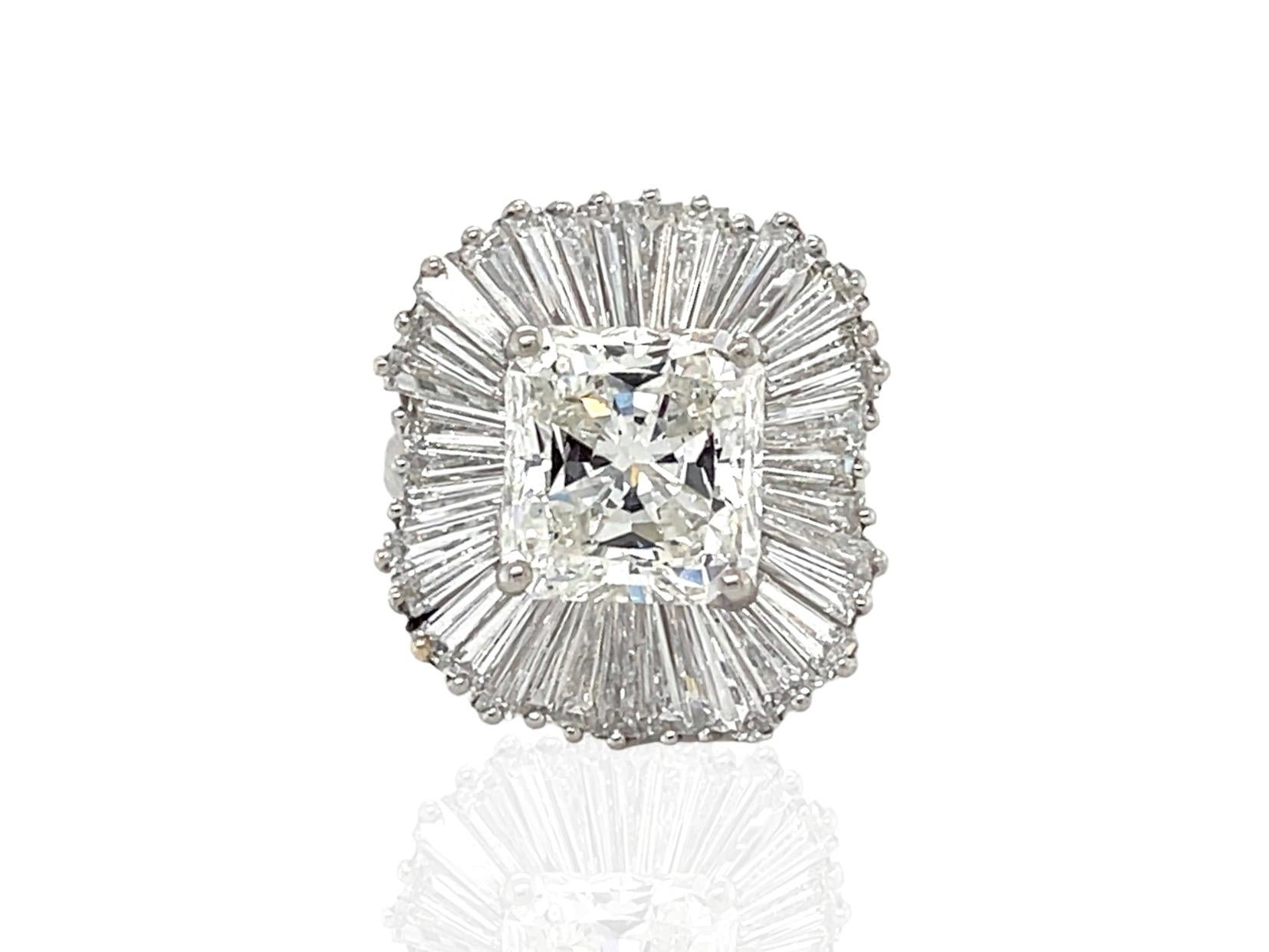 Vintage 1950s 5.13 Carat Radiant Cut Diamond and 6.00 Carat Ballerina Ring