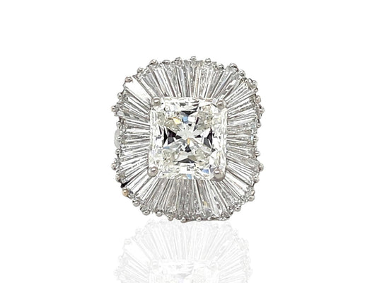 Vintage 1950s 5.13 Carat Radiant Cut Diamond and 6.00 Carat Ballerina Ring
