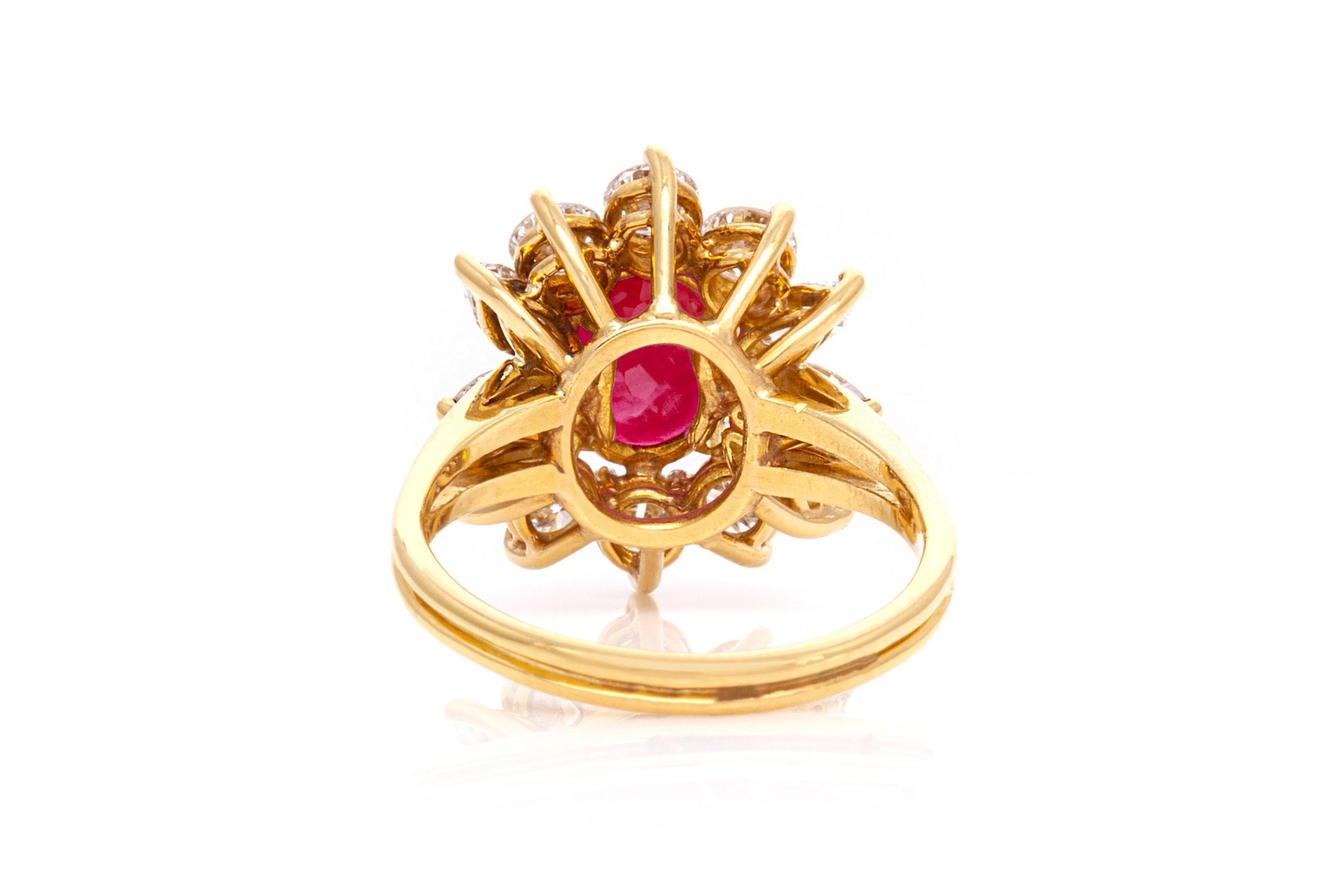 Vintage 1950s 2.28 Carat Oval Cut Burma Ruby and 2.00 Carat Diamonds Flower Ring