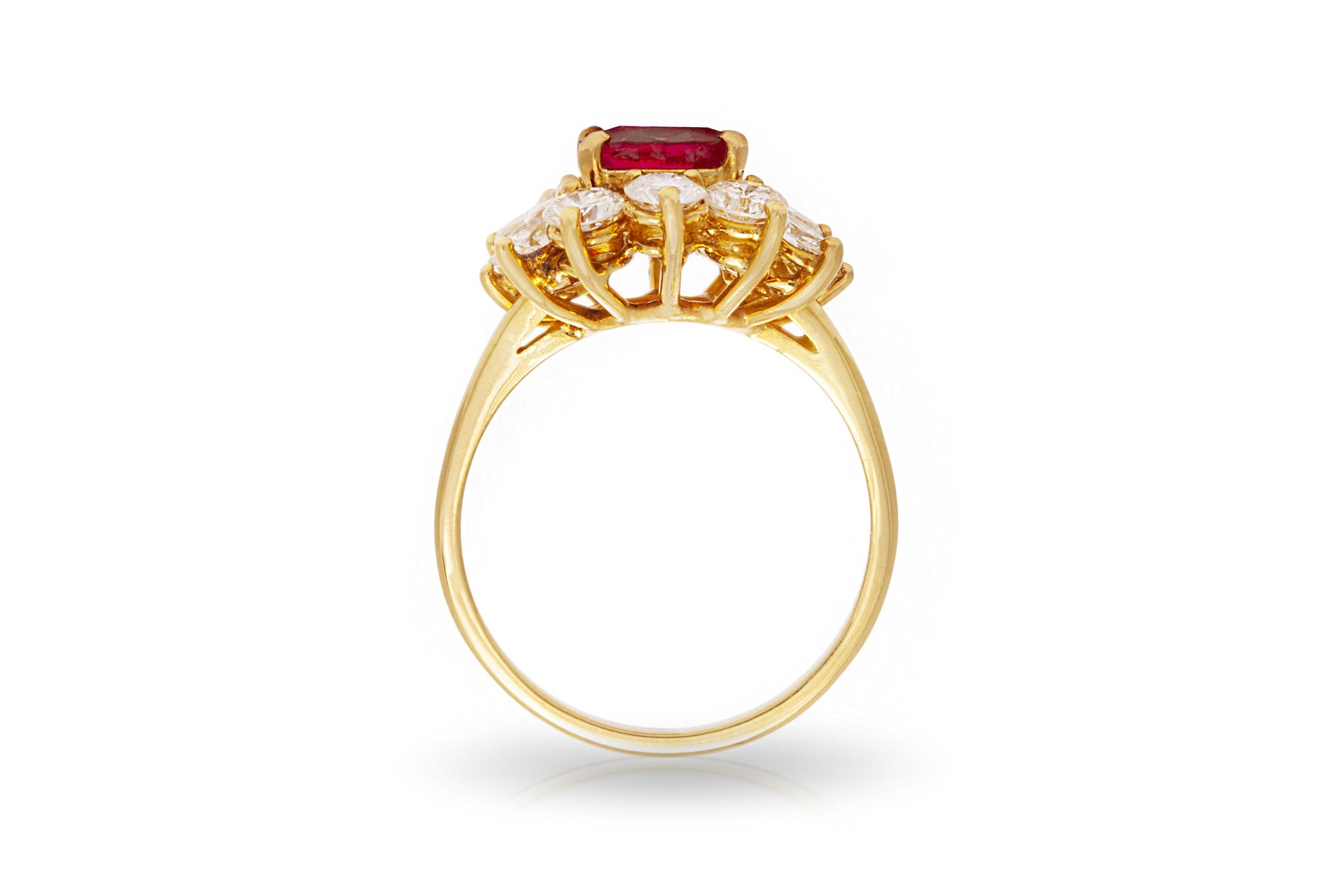 Vintage 1950s 2.28 Carat Oval Cut Burma Ruby and 2.00 Carat Diamonds Flower Ring