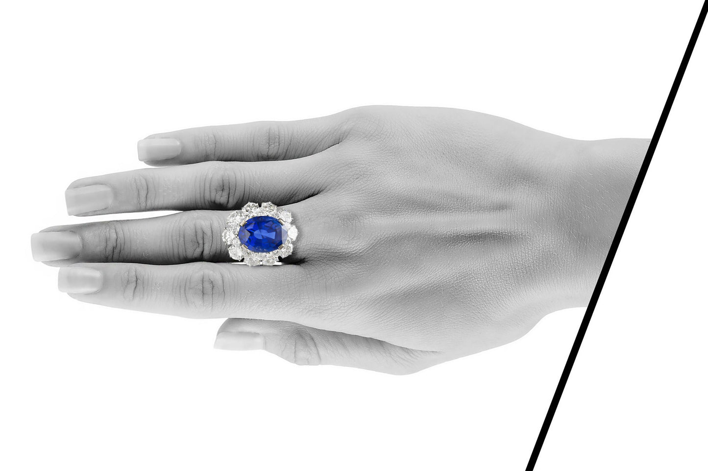 Vintage 1950s Bvgari 10.36 Carat Ceylon Sapphire Ring with Diamond Cluster