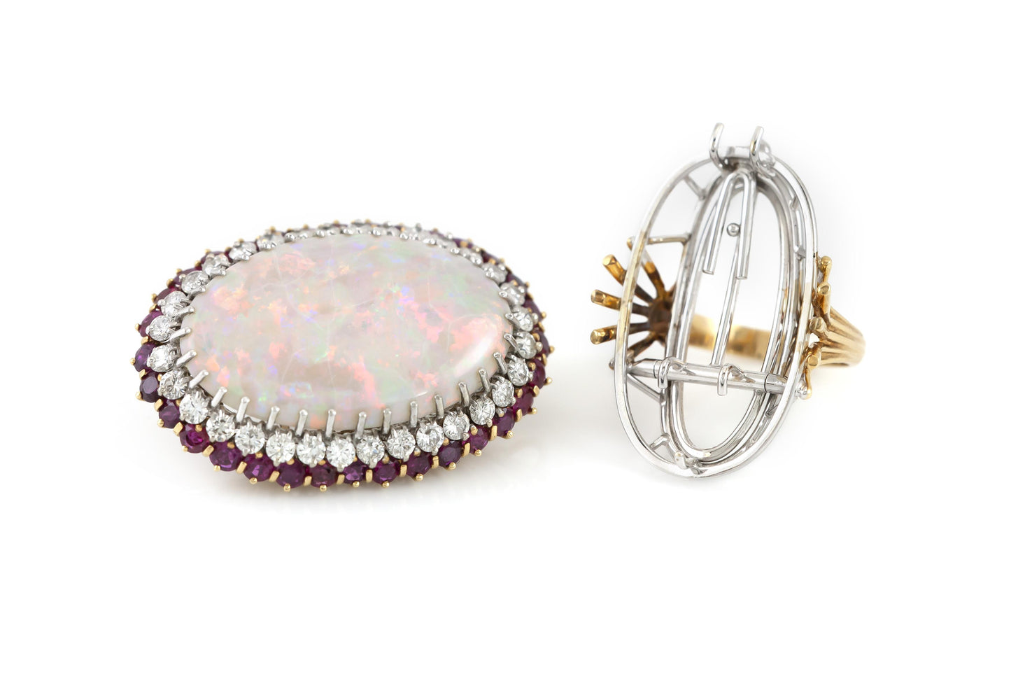 Vintage 1970s Opal, Ruby and Diamond Ring Pendant