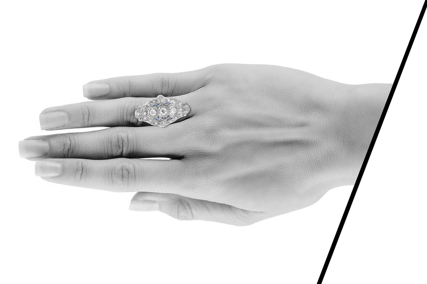 Antique Art Deco 1920s 1.50 Carat Diamond Dinner Ring with Sapphires