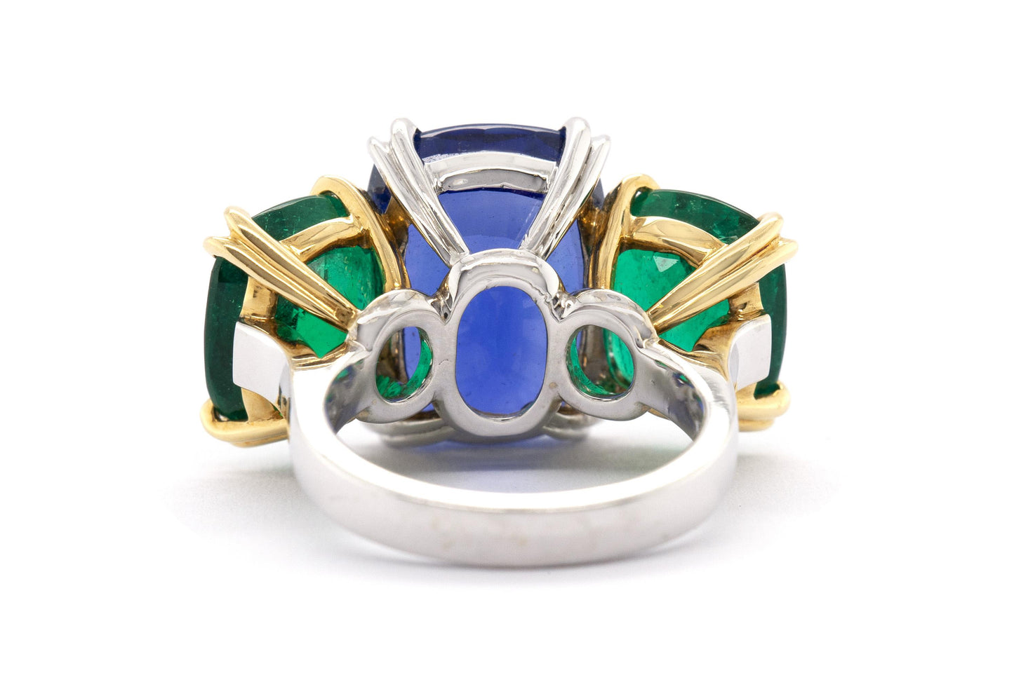 15.11 Carat Burma Sapphire & 9.07 Carat Colombian Emeralds Ring