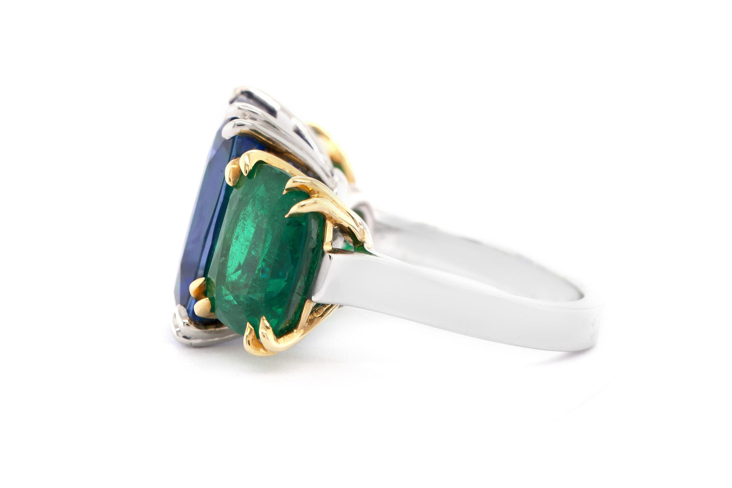 15.11 Carat Burma Sapphire & 9.07 Carat Colombian Emeralds Ring